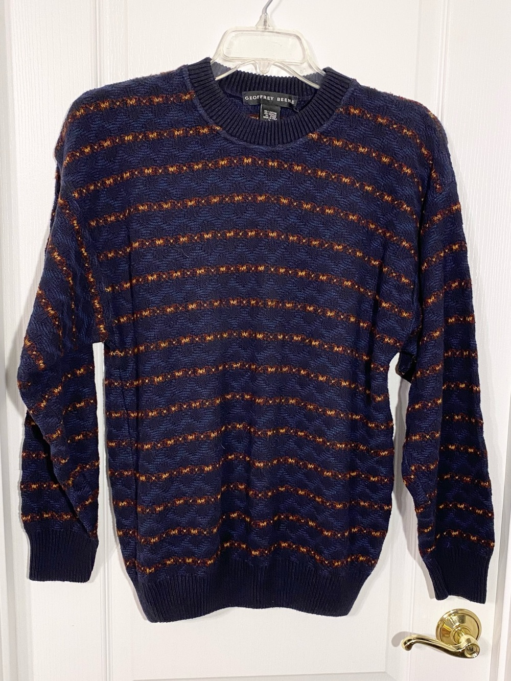 Y2K VTG Geoffrey Beene ITALY MADE Textured Patterned Sweater Navy Men’s Large